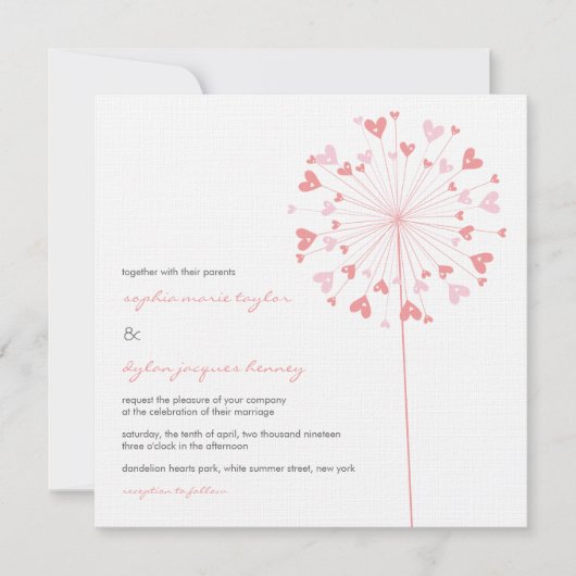 Pink Dandelions Love Faire-part de mariage d'été (Devant)