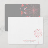 Pink Dandelions Love Hearts Mariage Carte de remer (Devant / Derrière)