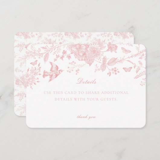 Pink De Toile Jouy Détails Carte Invitation Insert (Devant / Derrière)