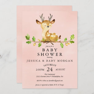 Pink Deer Baby shower Invitation Baby shower Kaart