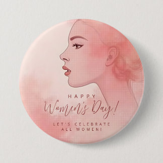 Pink Delicate Minimalist Woman Happy Women's Day Ronde Button 7,6 Cm