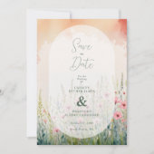 Pink Delicate Romantic Wildflowers Field Wedding Save The Date (Voorkant)