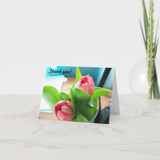 Pink Desktop tulips sur un carte de remerciements (Devant)