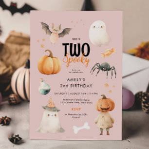 Pink Deux Éffrayantes Fille Halloween Invitation A