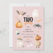 Pink Deux Éffrayantes Fille Halloween Invitation A (Devant)