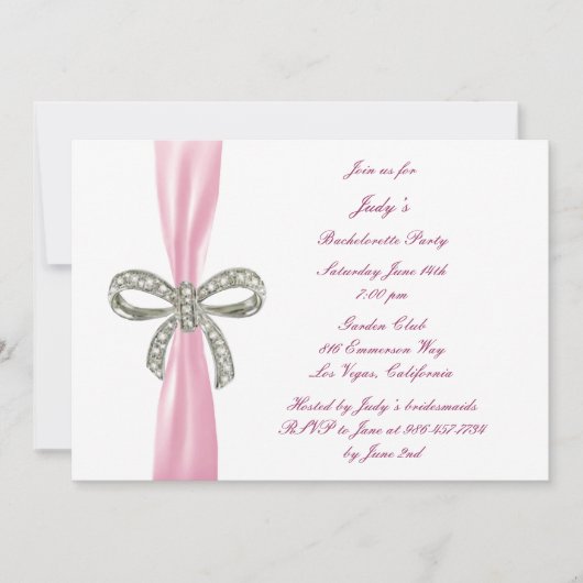 Pink Diamond Bow Bachelorette Party Uitnodiging (Voorkant)