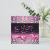 Pink Diamond & Bow Quinceanera Uitnodiging (Staand voorkant)