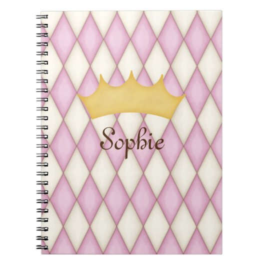 Pink Diamond Check Persoonlijke naam Princess Notitieboek (Voorkant)