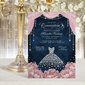 Pink Diamond Floral Quinceanera Invitation