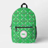 Pink Diamond Golf Floral Design Monogram Bedrukte Rugzak (Voorkant)