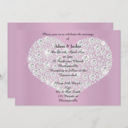 PINK DIAMOND HEART ÉLÉGANT MARIAGE Invitation (Devant / Derrière)