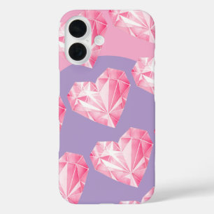 Pink Diamond Heart Pattern – Schattige en stijlvol iPhone 16 Hoesje
