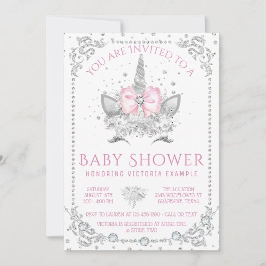 Pink Diamond Unicorn Baby shower Kaart (Voorkant)
