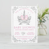 Pink Diamond Unicorn Baby shower Kaart (Staand voorkant)