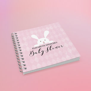 Pink Diamond White Bunny Baby shower Gastenboek Notitieboek