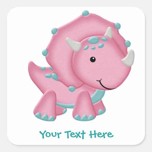 Pink Dino Vierkante Sticker (Voorkant)