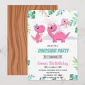 Pink Dinosaur baby shower uitnodiging (Voorkant / Achterkant)