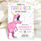Pink Dinosaur Birthday Invitation Editable Three 3