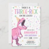Pink Dinosaur Birthday Invitation Editable Three 3 (Devant)