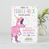 Pink Dinosaur Birthday Invitation Editable Three 3 (Debout devant)
