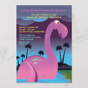 Pink Dinosaur Birthday Party Invitation Kaart