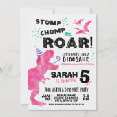 Pink Dinosaur Birthday Uitnodiging (Voorkant)