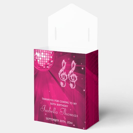 Pink Disco Ball en Sparkle Heels Favor box Bedankdoosjes (Geopend)