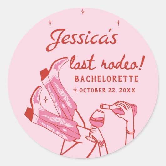 Pink Disco Cowgirl Bachelorette Party Ronde Sticker (Voorkant)