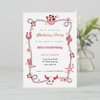 Pink Disco Cowgirl Foil Invitation Anniversaire