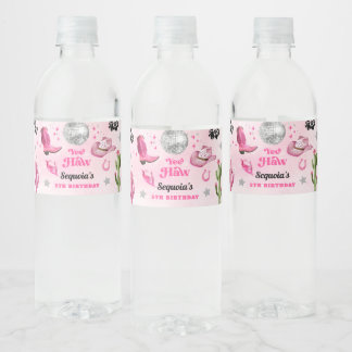 Pink Disco Cowgirl Party Waterfles Etiket
