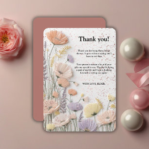 Pink Distressed Pressed Wildflower Baby shower Bedankkaart