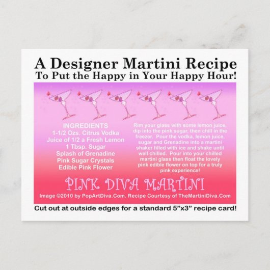 Pink Diva Martini Recept Kaart Briefkaart (Voorkant)