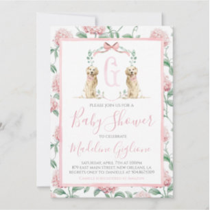 Pink Dog Girl Baby shower Floral Preppy Southern Kaart