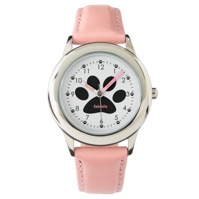 Pink Dog Paw Horloge (Voorkant)