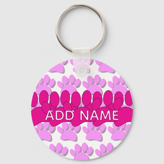Pink Dog Paw Print Custom Personalized Name Sleutelhanger (Voorkant)