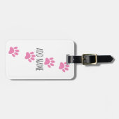 Pink Dog Paw Prints Custom Name Bagagelabel (Voorkant horizontaal)