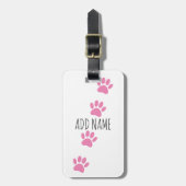 Pink Dog Paw Prints Custom Name Bagagelabel (Voorkant verticaal)