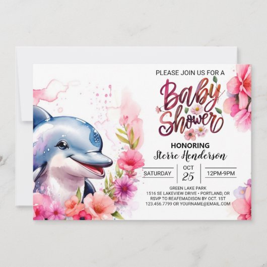 Pink Dolphin Splash Baby shower Kaart (Voorkant)