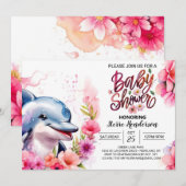 Pink Dolphin Splash Baby shower Kaart (Voorkant / Achterkant)