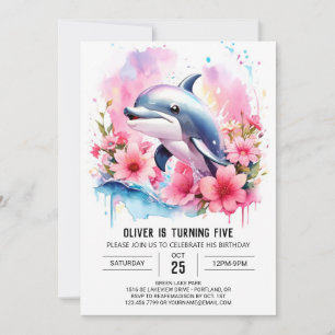 Pink Dolphin's Whimsical Ocean Adventure Verjaarda Kaart