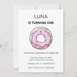 Pink Donut 1st Birthday Invitation Girl  Kaart