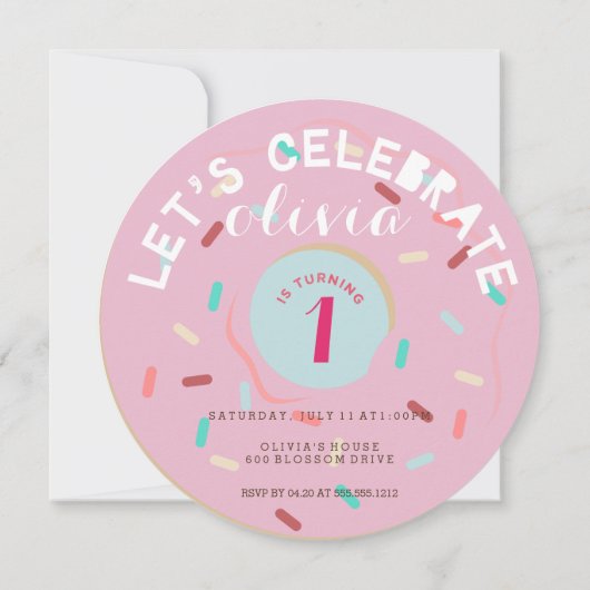 PINK DONUT BIRTHDAY INVITATIE KAART (Achterkant)