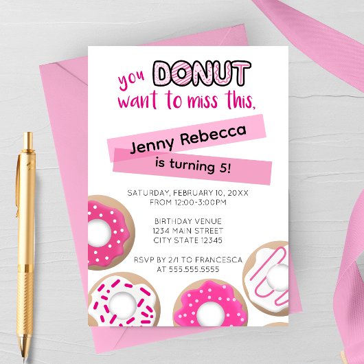 Pink Donut Birthday Invitation Kaart