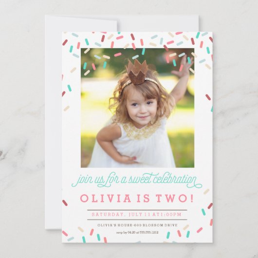 PINK DONUT SPRINKLES BIRTHDAY INVITATION KAART (Voorkant)