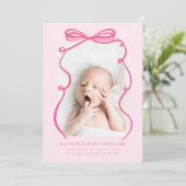 Pink Doodle Bow Lijst Geboorteaankondiging Foto Aankondiging (Staand voorkant)