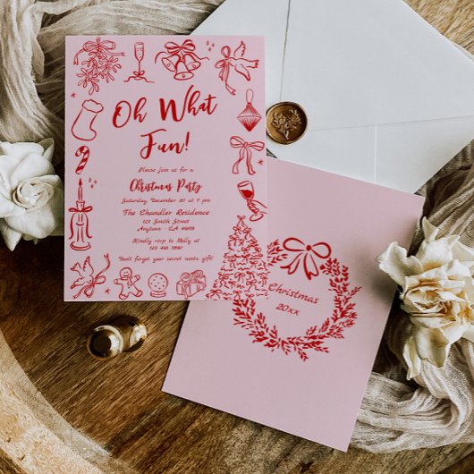 Pink Doodle Christmas Party Invitation Plaisante