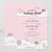 Pink Doodle Cloud Nine Baby shower Kaart (Voorkant / Achterkant)