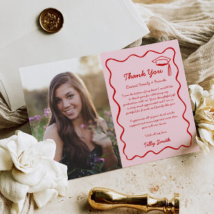 Pink Doodle Graduation Carte de remerciements 3 Ph
