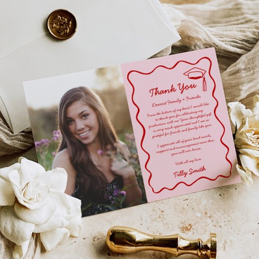 Pink Doodle Graduation Carte de remerciements 3 Ph