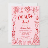 Pink Doodle Kerstfeest Uitnodiging Quirky Fun (Voorkant)
